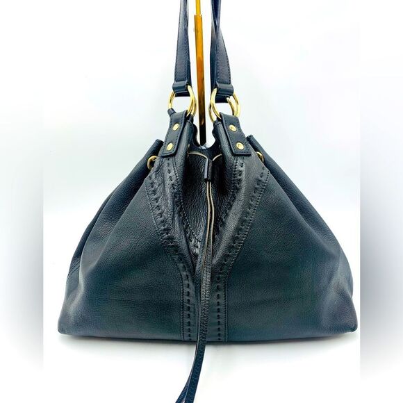 Auth YVES SAINT LAURENT Reversible
Bronze/Black Leather Double Sac Y Tote Bag - Picture 4 of 16